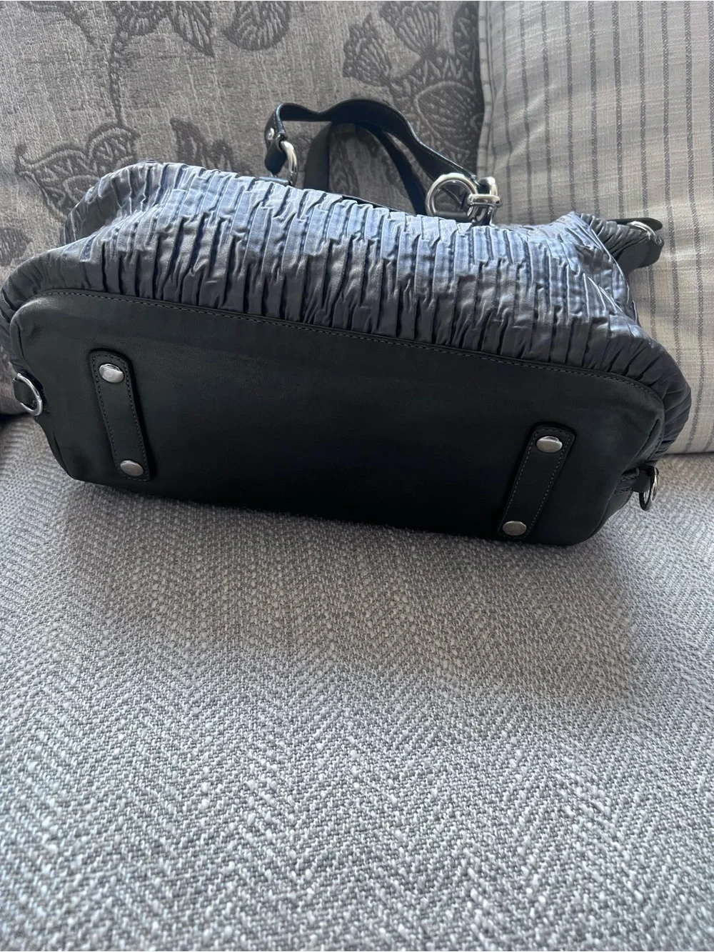 COACH F20084 Ashley Gathered Sateen Satchel Charcoal Gray Silver Hardware